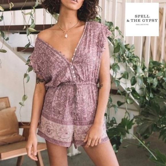 Spell Dahlia Playsuit in Mulberry - Picture 1 of 14
